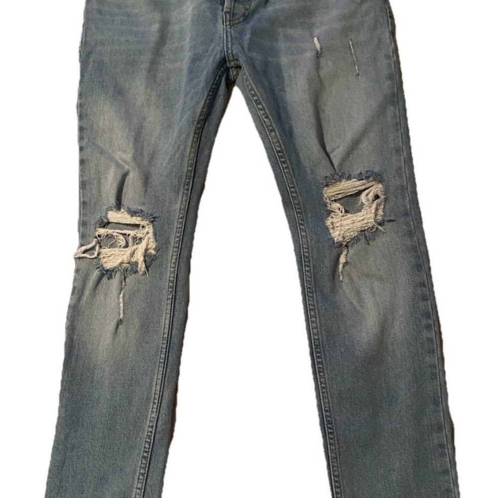 Topman Blue Skinny Jeans Distressed Design